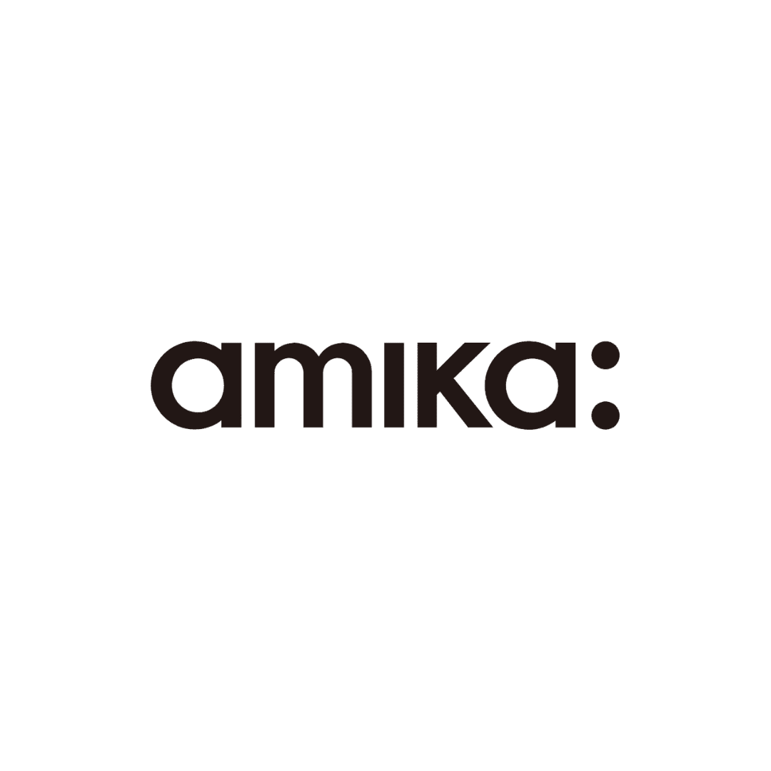 The image shows the black logo of the brand "amika" on a white background.